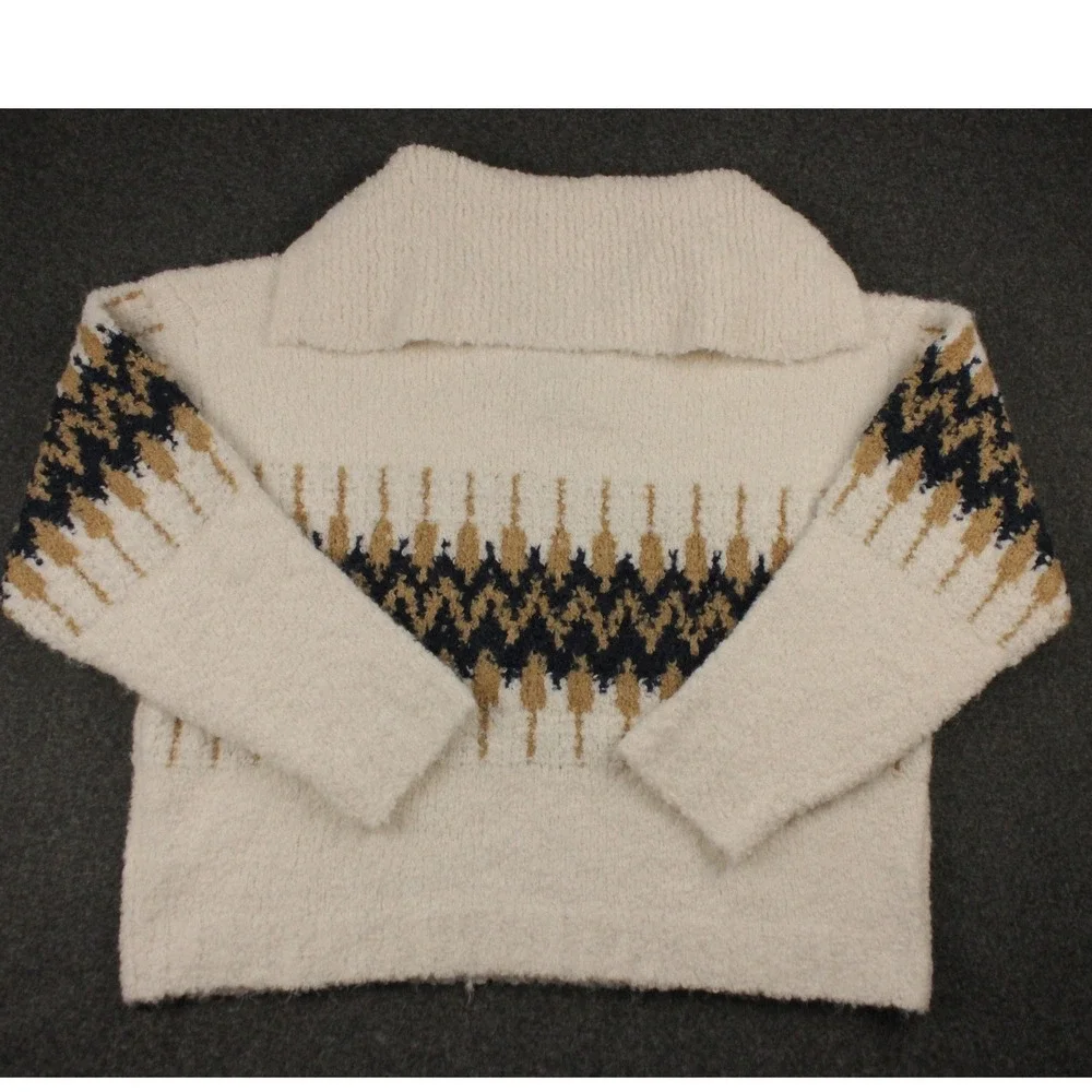 J. Crew Fair Isle Sweater Womens L NWT Boucle Johnny Collar Oversized Wool Blend